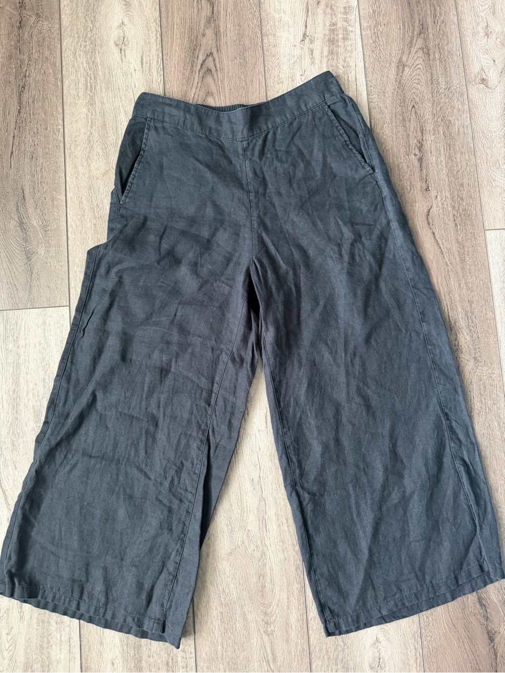 Tahari- 100% Linen Wide-Leg Bohemian Pants Dark Charcoal